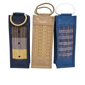 Sac fourre-tout personnalisé en jute réutilisable avec poignées pour bouteille de vin, motif géométrique, emballage cadeau, housse pour bouteille d'eau – Dernier prix - Product Image 1