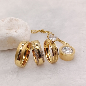 Australia consorte alleanze in acciaio inox 24K oro placcato anelli Dubai anello nuziale promessa fidanzamento set da sposa ciondolo amore - Product Image 2