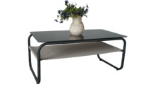 Ensemble de canapé d'extérieur moderne en aluminium imperméable 4 places avec coussins gris moelleux et table basse en verre pour appartement, villa, patio, détente