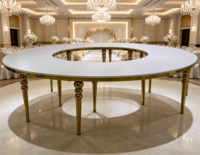 Table de banquet circulaire de luxe en or avec pendentif en cristal, table ronde pour événements de mariage, table de salle à manger d'hôtel