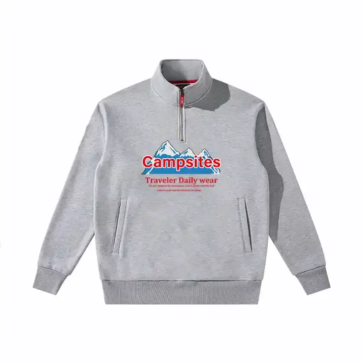 Sudadera de algodón polar con logotipo bordado personalizado, jersey con cuello vuelto y cremallera, Sudadera con capucha y cuello simulado, sudadera con cremallera de cuarto para hombre N