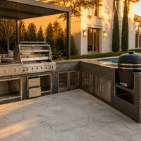 Cuisine extérieure modulaire en acier inoxydable à assembler soi-même avec barbecue, four à pizza et évier pour jardin et maison