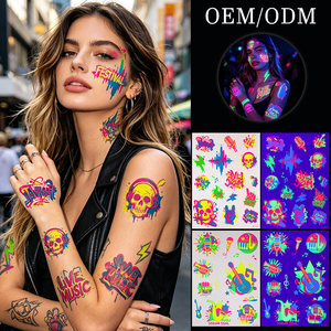 Autocollants de tatouage rétro années 90 Pop Art, cassette fluorescente vibrante, boombox, disco, <span class=keywords><strong>techno</strong></span>, couleurs vives, décalcomanies temporaires pour le corps - Product Image 2