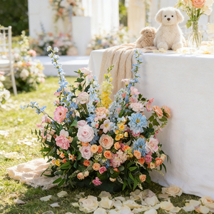 Arreglo de Ramo de Flores Silvestres Vibrantes y Coloridas, Camino de Flores Artificiales para Decoración de Bodas, Carrito de Postres - Product Image 1