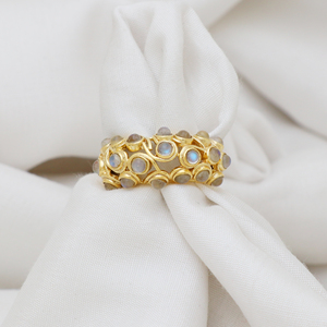 Hot Selling 925 <b>Sterling</b> <b>Silver</b> Rainbow Moonstone <b>Ring</b> 18K Gold Plated <b>Adjustable</b> Wedding/Party <b>Ring</b> - Product Image 3
