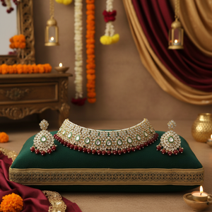 High Quality Latest Designed Ethnic Kundan <b>Gold</b>-Plated Bridal Choker Necklace <b>Set</b> Green Enamel Zircon Beads Fashion Jewelry - Product Image 3