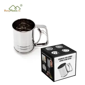 Stainless Steel Mesh Double Layers Sieve Flour Sifter Baking Icing Sugar Shaker Sieve Tool Cup with Hand Press Design