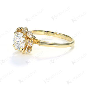 แหวนมอสซาไนต์ทรงกลมขนาด 6.5 มม. รุ่น Kuololit HK 1CT สำหรับผู้หญิง ทองคำแท้ 18K 14K 10K สีเหลือง คุณภาพ D/VVS1 เหมาะสำหรับแหวนหมั้นและงานแต่งงาน - Product Image 2