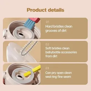 Zenidoo 3-in-1 Eco-Friendly Stainless Steel & Nylon Cup Lid & Crevice Cleaning <b>Brush</b> with Soft Bristles for <b>Bottles</b> Tight Spaces - Product Image 3