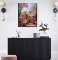 5D Volledige Ronde Boor Diamant Schilderij Lente Tuin Patio Bloemen Stoel 50x65 DIY Knutselpakket Landelijk Bloemrijk Landschap Wanddecoratie
