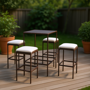 Ensemble de bar de jardin en rotin brun, meubles de bar d'extérieur carrés, design contemporain moderne et durable - Product Image 2