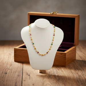 Elegant layered gold and pearl necklace with bead accents traditional long chain jewelry for women festive and wedding wear - Product Image 1