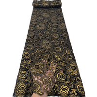 Tissu en dentelle brodée africaine avec cordon doré pour robe de soirée