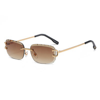 Venta Directa de Fábrica, Gafas de Sol de Diseño Personalizadas para Mujer, Montura Rectangular Grande de Metal sin Aro, Lentes de PC con Degradado