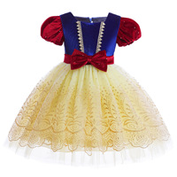 Robe en velours crochetée pour filles avec manches bouffantes élégantes, robe de princesse Blanche-Neige, robe en maille Lolita pour enfants, mélange de coton