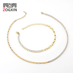 Zogxin Stainless Steel Necklace And <b>Bracelet</b> <b>Set</b> 18K Gold Plated Geometric Design Party Jewelry For Women - Product Image 1