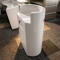 Bureau d'accueil rectangulaire moderne blanc et or avec éclairage LED pour salon de beauté, école et magasin de détail
