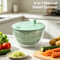 Ensemble 4-en-1 : Essoreuse à salade manuelle et trancheuse à légumes multifonctionnelle avec râpe à pommes de terre et panier d'égouttage pour la cuisine
