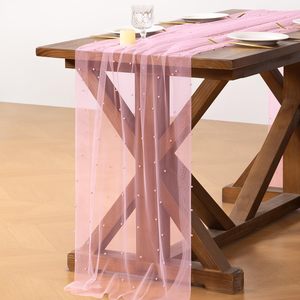 Pearl 100% Polyester Cheesecloth Table <strong>Runner</strong> 10FT Pink <strong>Washable</strong> Durable Customized Color <strong>for</strong> Wedding Birthday Party Table - Product Image 2