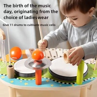 6 in 1 Montessori Wooden Musical Instruments Drum Play Kit Multi-function Wood Percussion Instruments Music Table Musical Toy