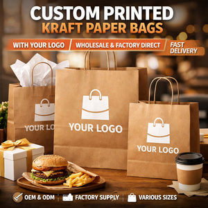 Sacs en papier kraft personnalisés avec logo, emballage pour la restauration rapide, sacs en papier brun, fabricant en gros, fournisseur OEM, à emporter - Product Image 1