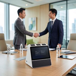 Interprète AI à double écran 7'' 10'' sous Android OS, 2 langues, sans fil, en temps réel, pour équipes d'entreprise DSAT 1. Visioconférence à double écran face à face - Product Image 1