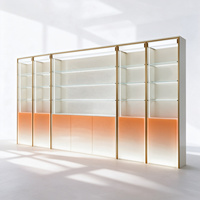 Kiosque de présentation cosmétique blanc en arc, unités d'affichage ouvertes, comptoir central, rangement verrouillable, bande LED, CE ETL pour salon de beauté