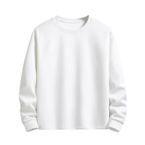 Unisex <b>White</b> Crewneck Sweatshirt Regular Fit 100% Cotton Knitted Pullover Casual Autumn Solid Color <b>Long</b> <b>Sleeve</b> <b>Top</b> - Product Image 1