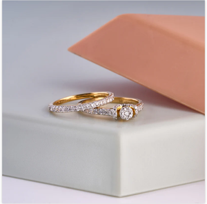 Ensemble de mariée unique en or rose 14 carats avec bague de fiançailles et alliance d'inspiration vintage d'Inde - Product Image 5