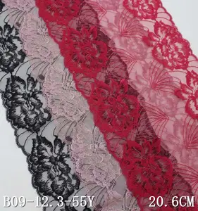 8" wide floral pink black red tulle big flower embroidery lace trim for bra