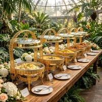 Chauffe-plat de luxe en verre doré pour mariage, avec couvercle suspendu, 8L, chauffage alcool/électrique, pour service traiteur, hôtel de prestige