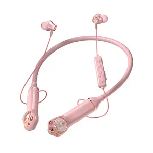 Wireless neck mounted metal earbuds RGB light effect, bass sound effect, Q cute and cute space cat