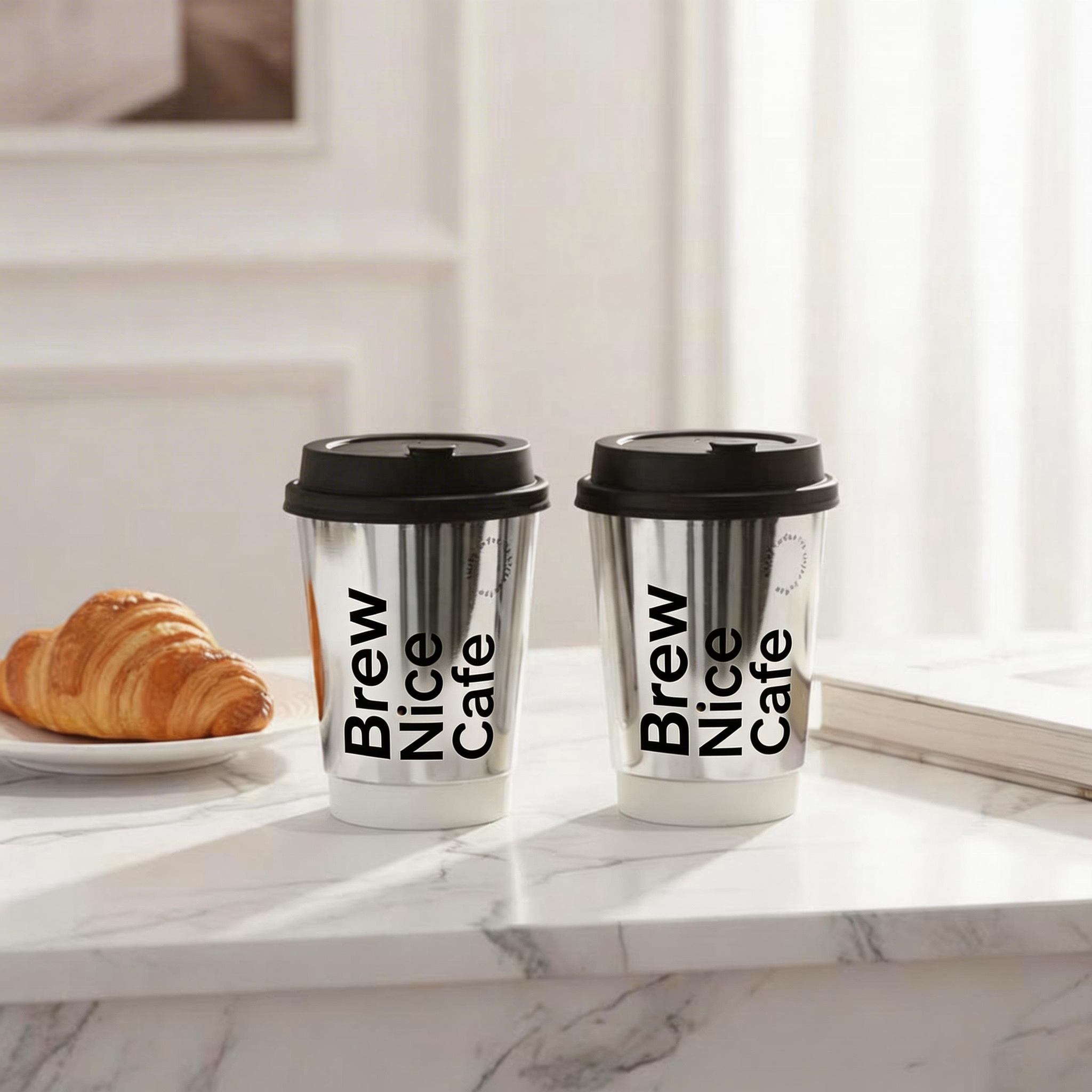 Hot Sale Single/Double Wall Biodegradable Custom Paper Cup Disposable Silver Coffee Packaging with Lid Corrugated Paper Beverage