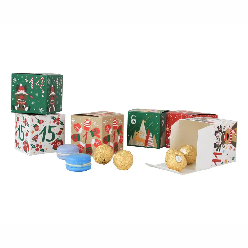 24pcs One Set New Design Christmas Advent Calendar Kraft Paper Box Count Down Gift Box Party Gift Box Supplies