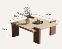 Table à thé de style antique moderne Wabi-sabi avec fonction de rangement, table d'appoint carrée en bois durable pour le salon, meubles de maison