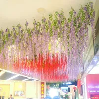 Bunga Wisteria Buatan Tanaman Hijau Tahan Air Sutra Plastik Gantung Plafon Ruang Tamu untuk Pernikahan Wisuda Paskah