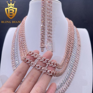 Cadenas de eslabones cubanos Miami de 8-10 mm con incrustaciones de moissanita VVS auténtica, de plata de ley 925, color oro rosa, que pasan la prueba del diamante, estilo Hip Hop Rapper - Product Image 4