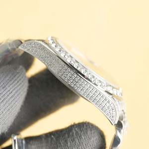 Montre de luxe pour homme entièrement sertie de diamants, en acier inoxydable bicolore, style bling-bling - Product Image 4