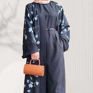 2026 Venta al por mayor: Elegante mono Abaya floral abierto para mujer, diseño modesto, gabardina de poliéster para otoño, <span class=keywords><strong>ropa</strong></span> musulmana de moda - Product Image 5