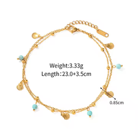Nouveaux bijoux de plage pour femmes incrustés de pierre Turquoise coquille gland pendentif bracelets de cheville filles bijoux de mode en acier inoxydable cheville