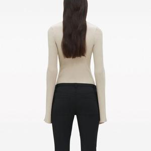 <strong>2026</strong> Manufacturer Women Cotton Flare Sleeve Bodysuit Outfit V-neck Ribbed Knitted One Piece Tight Bodysuit for Women - Product Image 4