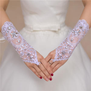 Gants en dentelle sans doigts de style coude avec strass Gants de fête de mariage à la mode pour femmes et filles - Product Image 2