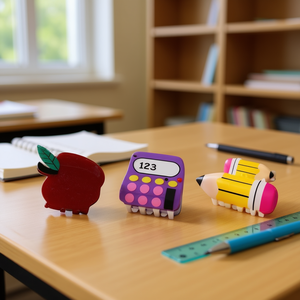 3-Piece School Acrylic Hair Claws Set Apple Calculator Pencil Design For Students - Product Image 2