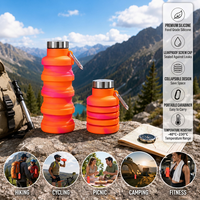 Bouteille d'eau pliable en silicone de 500 ml pour l'extérieur, réutilisable, sans BPA, avec mousqueton pour la salle de sport