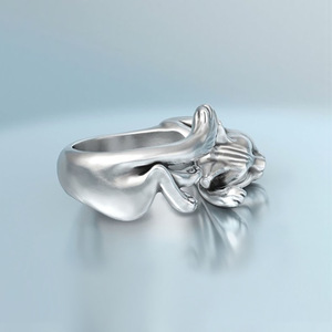 Squisito Anello Decorativo da Donna in Rame Placcato Argento a Forma di Gatto - Product Image 2