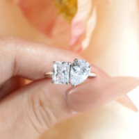 Bague personnalisée Toi et Moi en moissanite, argent sterling 925, bijoux en diamant de laboratoire avec double pierre taille princesse et taille poire