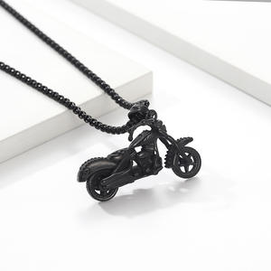 Collana da moto in acciaio al titanio con teschio in stile europeo-americano, con pietra naturale di bambù, stile HIPHOP, per persone alla moda, Death - Product Image 3