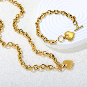 Stainless Steel Heart Pendant <b>Bracelet</b> Necklace <b>Set</b> For Women Fashion Jewelry Gift - Product Image 1