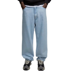 Jeans unisexe personnalisés à jambe large, coupe ample, denim délavé clair, style streetwear décontracté, vente en gros OEM ODM en vrac - Product Image 2