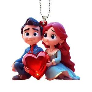 Liontin pasangan bahagia hadiah Hari Valentine 2D akrilik liontin datar ransel dan gantungan kunci dekorasi mobil Hadiah Dekorasi